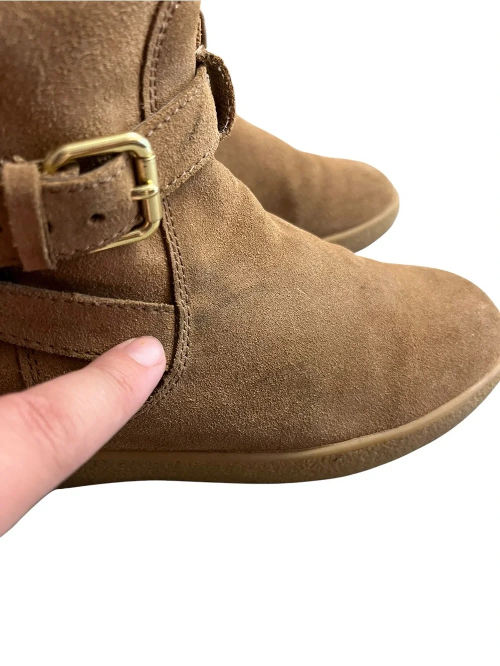 Coach Tallulah Boots Women’s 7 B Brown Suede Shearling Mid Calf Buckle Gold Logo
